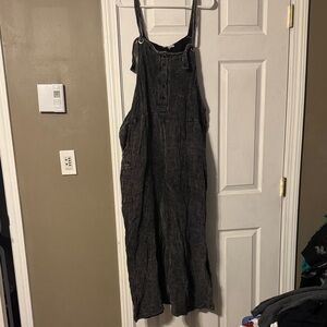 EUC Mineral Wash White Birch Black and Gray Wide Leg Tie Overalls XL